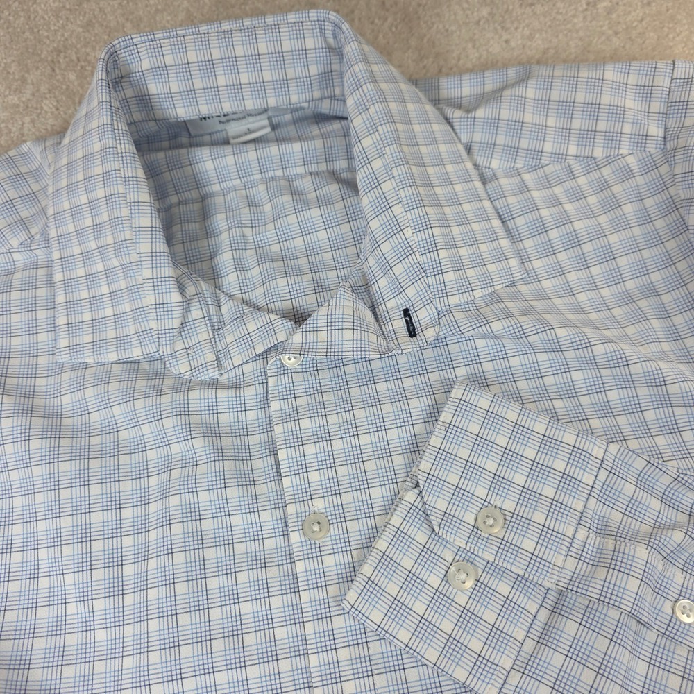 Mizzen+Main Dress Shirt Men Large Blue White Check Trim Fit LEE-S20-43003